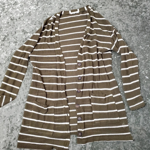 Socialite Striped Knit Button Front Cardigan - Picture 2 of 5